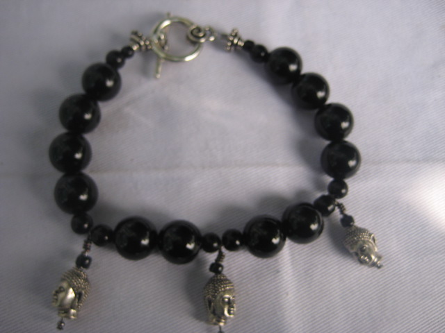 Obsidian Bracelets (with 3 Buddha Charm) psychic protection, grounding, cleansing of negativity, spirit communication 3440